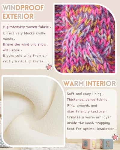 Image of KMOLY Kids Toddler Winter Hat 2PCS,Thick Warm Beanies with Pom Pom Fleece Lined Earflap Knit Hat for Boys Girls Children