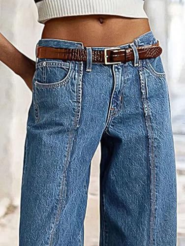 Flamingals Straight Leg Mid Rise Baggy Jeans Boyfriend Denim Strenchy Jeans Without Belt2