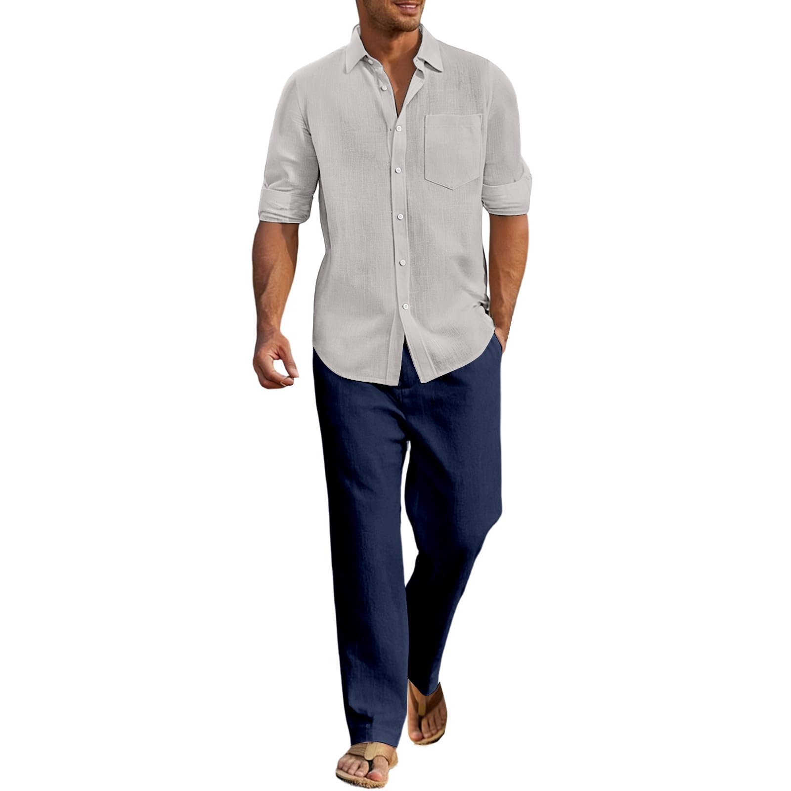 Leinenhemd und -hose mit langen Ärmeln, atmungsaktiv, Resort-Yoga-Loungewear-Outfit