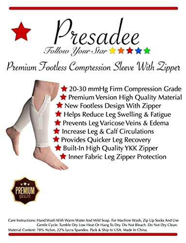 Image of Presadee Premium White Footless 20-30 mmHg Compression YKK Zipper Shin Sleeves (3)