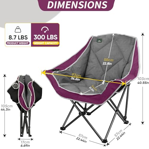 Northroad 2 Pack Sillas de Camping Sobredimensionadas, Silla Plegable Almohadillada para Exterior con Porta Vasos y Bolsa de Transporte, Capacidad 300 lbs, Gris y Púrpura miniatura 2