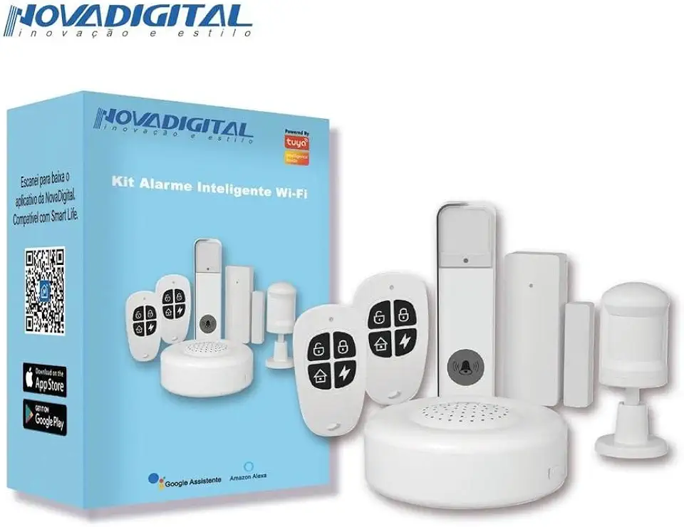 Kit Alarme Inteligente Wi-Fi Casa conectada Sensor de portas e janelas Sensor de presença Campainha Controle RF 433,93MH