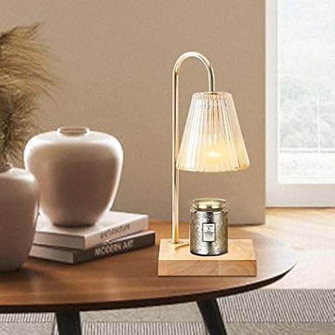 ompvor Candle Warmer with Timer Dimmable Wax Melter Candle Warmer Lamp with Bulb Aromatic Candle Holders Solid Wood Base and Crystal Shade for Spa Aromatherapy Home Office Bedroom Night Light Cover