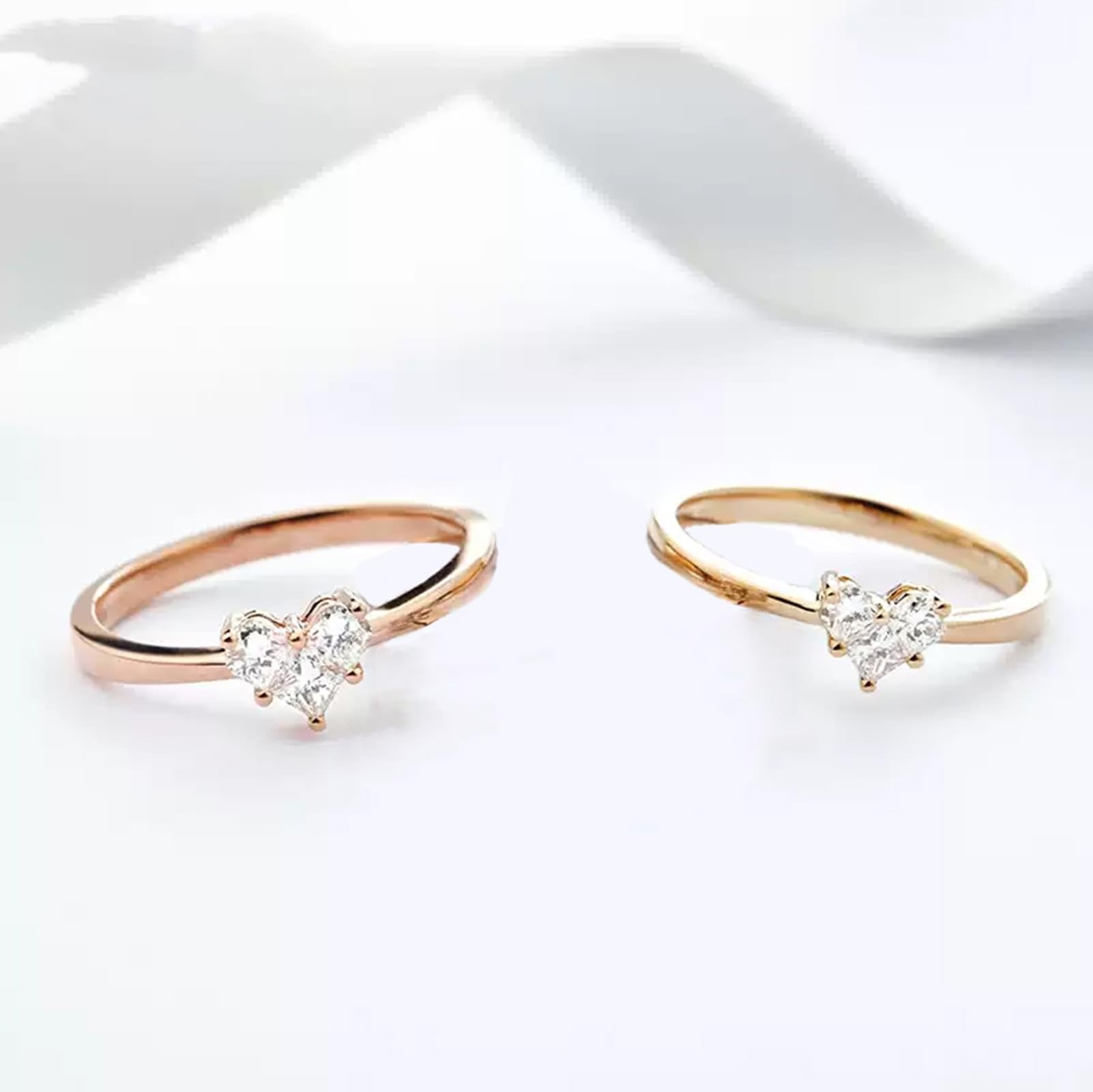 KnSam Biżuteria z prawdziwego złota 9K/14K/18K żółte złoto/czerwone złoto para pierścionków, laboratoryjnie stworzony diament pierścionek klasyczny szlif serca biały, pierścionek 18/14/9-karatowe
