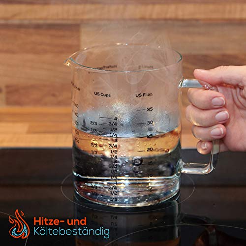 Foto von TreeBox Messbecher glas - 1l & 500ml - 2er Set - Robuste und hitzebeständige Messbecher Set aus Borosilikatglas - Mikrowellengeeignet - Perfekt zum Backen, Kochen und Mischen, Transparent