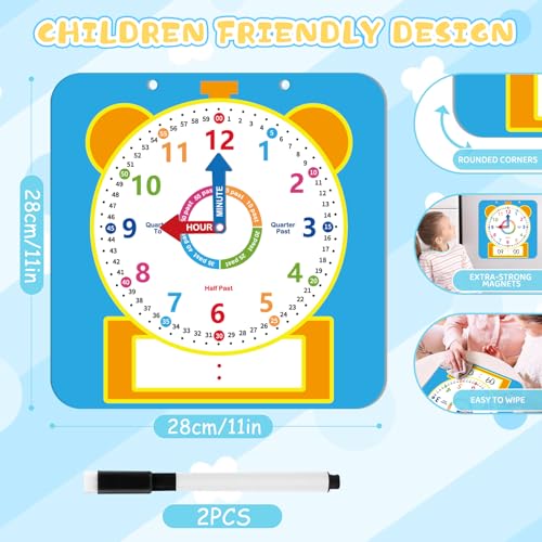 Edumix Magnetic Writable Dry Erase Learning Clock for Kids,Telling Time Teaching Clock with Pen,Analog Demonstration Clocks for Classroom,Homeschool Supplies,Preschool Kindergarten Must Haves - Image 2