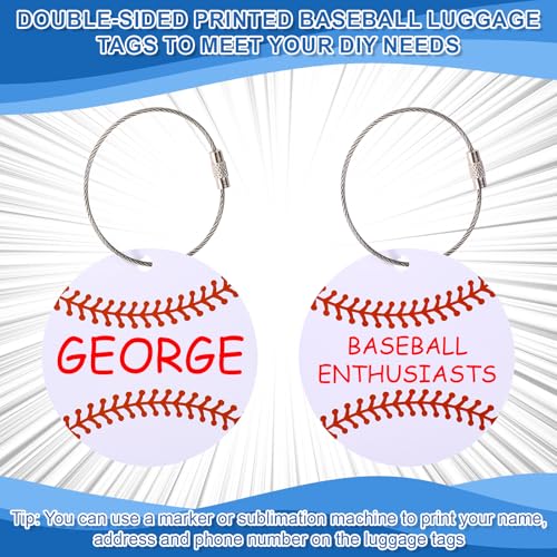 12pcs Baseball Luggage Tags, 2.76in PVC Name ID Card with Metal Ring Baseball Keychain Personalize Travel Bag Labels for Women Men Suitcases Backpack Sport Team Favors4