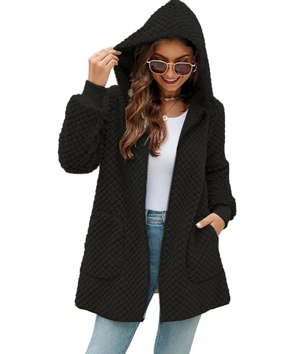 ABINGOO Veste Polaire Femme Longue Manteau à Capuche Zippee Chaude Hiver | Décontracté Teddy Peluche Doux Cardigan Sherpa Pilou Jacket avec Poches