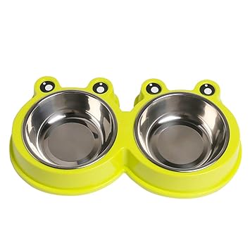 Rapsrk Double Stainless Steel Cat Dog Bowl Durable Pet Bowls with No-Slip Design Resistant Silicone Mat Stainless Steel Cute Modeling Pet Food Water for Feeder Little Size Dogs/Cats/Rabbit and Pets
