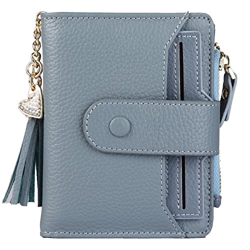 Women's RFID Mini Soft Leather Bifold Wallet With ID Window Card Sleeve Coin Purse(blue)