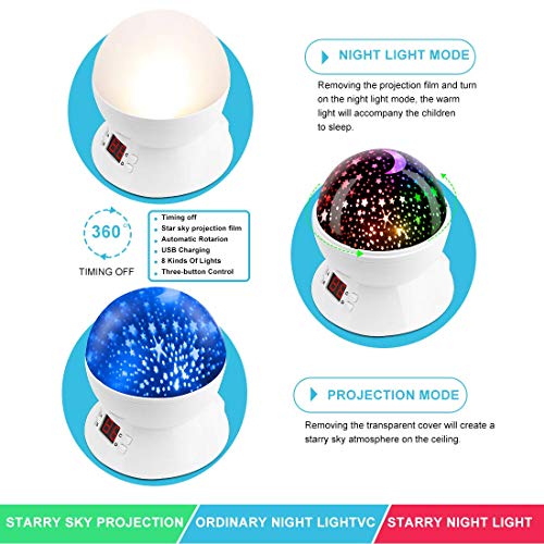 Mokoqi Star Projector Night Lights For Kids With Timer, Gifts For 1-14 Year Old Girl And Boy, Room Lights For Kids Glow In The Dark Stars And Moon Can Make Child Sleep Peacefully And Best Gift-White #TOP4