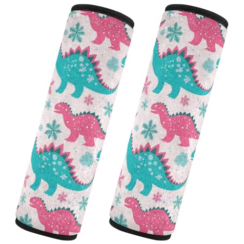 Seat Belt Covers 2 Pack Pink Teal Dinosaurs Car Seat Strap Covers Super Soft Snowflakes Car Seat Neck Cover for Boys Girls Adults Babies S