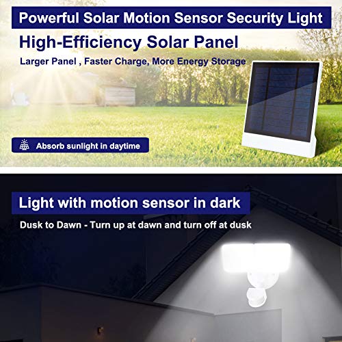 Amico LED Solar Security Light Motion Sensor Outdoor, Waterproof Solar Lights Outdoor with Motion Sensor, 3000mAh Lithium Battery 1000LM 5000K Daylight Brightness, Adjustable Heads Solar Powered Flood