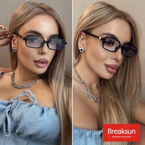 Image of Breaksun Retro Rectangle Glasses for Women Men Small Square Blue Light Blocking Glasses Vintage Eyeglasses