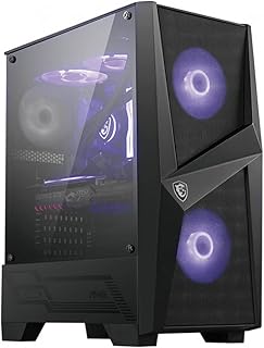 MSI MAG Forge 100M Mid Tower Gaming Computer Case Black, 2X 120 mm RGB PWM Fan, 1x 120 mm Fan, 1-6 RGB Hub, Tempered Glass Panel, ATX, mATX, Mini-ITX - 306-7G03M11-809