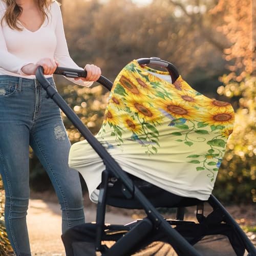 Image of Binienty Gradient Sunflower Hummingbird Women's Nursing Cover Breastfeeding Scarf, Stretchy Multi-Use Infant Stroller Covers, Baby Shower Gifts
