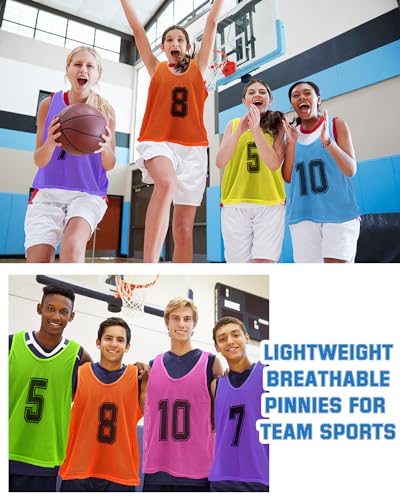 Image of Suhine 48 Pcs Adult Pinnies for Sport Soccer Nylon Mesh Scrimmage Vest Mesh Basketball Football Team(Cute Color,XXL)
