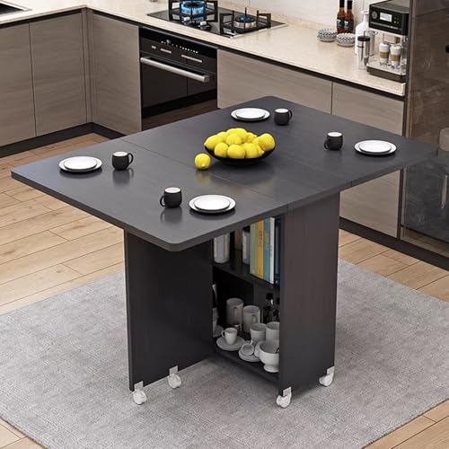 Mesa de comedor plegable, mesa extensible con hojas colgantes para espacios pequeños, almacenamiento de 2 niveles, mesa rectangular compacta de cocina para el hogar y el restaurante