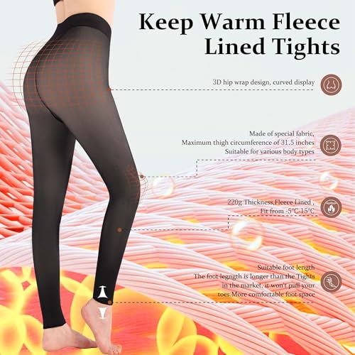 Image of UISLII Fleece Lined Tights Women, Warm Footless pants,Fake Translucent Thermal Skin Colored Tights for Winter(Black XL-M)