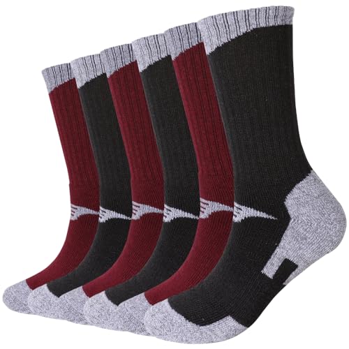 Image of EnerWear 6 Pack Women's Wool Outdoor Hiking Trail Crew Sock (US 9-11, Wine /Black)