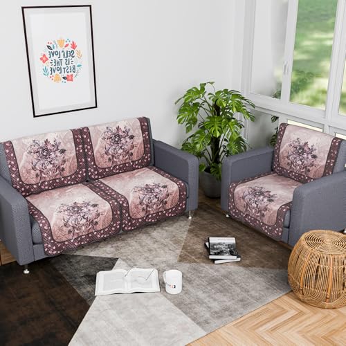 Image of Kuber Industries Set of 6 Net Durable 2+1 Seater Sofa Covers for Living Room | Easy Machine Washable Sofe ke cover for Protection & Comfort for Home | Digital Print - Dark & Light Brown
