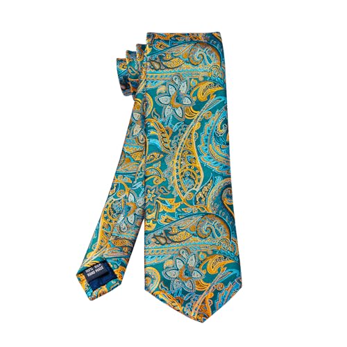 Image of 5PCS Tie and Pocket Square for Men, Silk Necktie and Handkerchief Cufflinks with Gold Ring and Lapel Pin Set