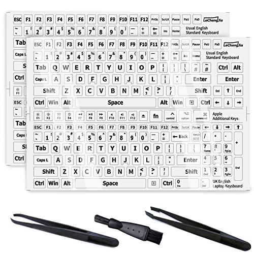 Pegatinas Blancas de Repuesto de 2 Piezas en inglés no Transparentes con Letras Blancas (Brillantes), aptas para Cualquier Teclado estándar, Teclado portátil, Teclas de Manzana