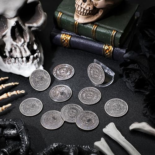 Image of Misdary 10 Pcs Souvenir Coin Mori Memento Vivere Reminder Token Metal Skull Challenge Coin Locket Stoicism Gift Challenge Reminder Pendant for Daily Practice Stoic (Style
