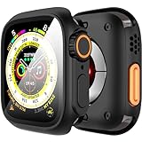 Suoman 3 in 1 for Apple Watch Series 6/5/4/SE 3/SE 2/SE 1 44mm Case, 9H Tempered Glass Screen Protector+ Full Coverage Durable PC Hard Matte Protective Cover Bumper -Black
