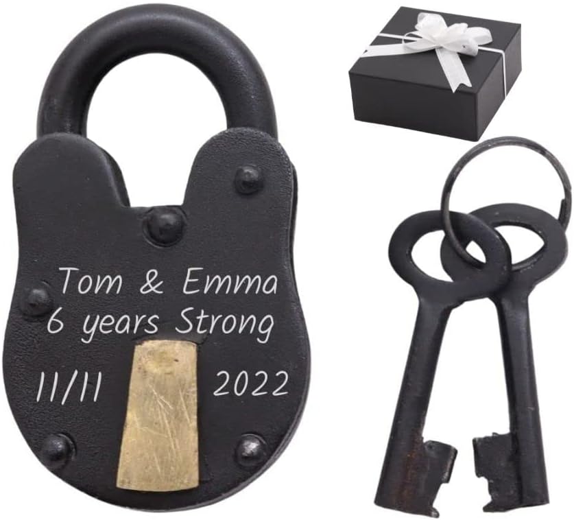 Personalized Love Lock, Engraved Padlock, Heart Shaped Lock Customized, Padlock with Key, Engraved Keepsake, Gift for Husband, Wife, Boyfriend, Girlfriend, Custom Name & Date Love for Bridge