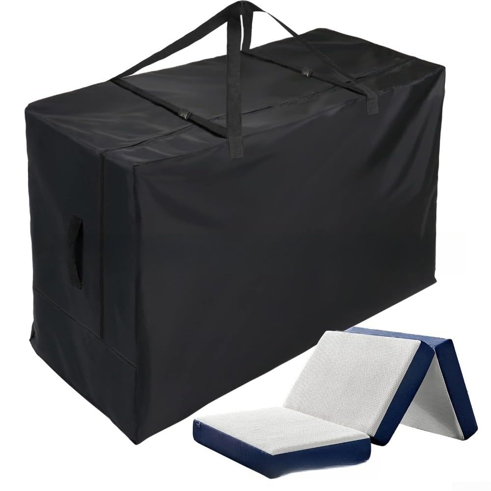 Bolsa de almacenamiento plegable Oxford impermeable para colchón con funda a prueba de polvo y asas de transporte, color negro, se adapta a múltiples tamaños para viajes o hogar
