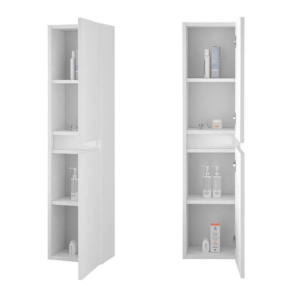 Inbagno Mobile Bagno Sospeso 90 cm Rovere Bianco – Composizione Con Lavabo In Ceramica, 2 Cassettoni Soft-Close E Pensile Colonna 125 cm – Linea Nadia