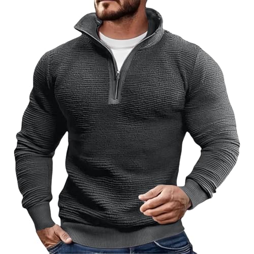 Men's Quarter Zip Sweatshirts Long Sleeve Thermal Stand Collar Pullover Fall Lightweight Muscle Fit Vintage Sweater