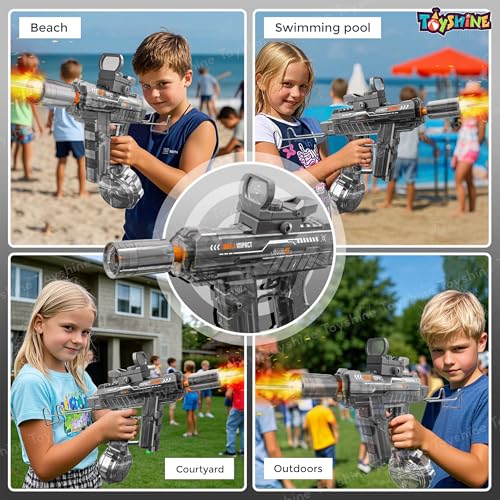 Image of Toyshine Rechargeable Automatic Transparent Electric Water Squirt Gun with LED Light & Type-C Charging | Long Range Continuous Spray Outdoor Water Play Toy for4+ Kids - Black