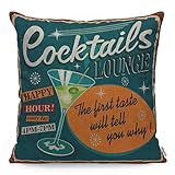 WONDERTIFY Throw Pillow Case Cover 1950S Vintage Cocktails Metal Sign - Soft Linen Pillow Case for Decorative Bedroom/Livingroom/Sofa/Farm House - Cushion Covers Couch Pillow 18x18 Inch 45x45 cm
