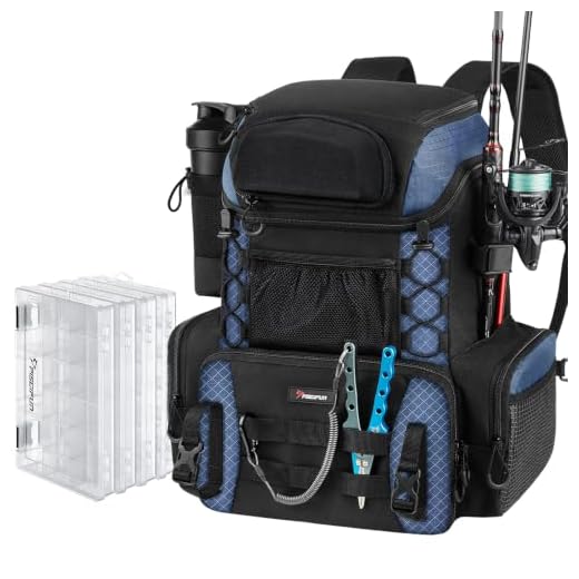 Piscifun Fishing Tackle Backpack with 4 Tackle Boxes, Rod Holders, Waterproof Rain Cover, Bottle Holder, 27L Large Storage Waterproof Fishing Tackle Bag for Fishing Gear, Camping, Hiking Black
