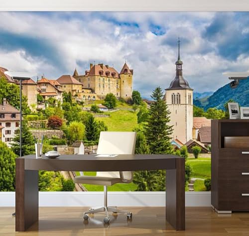 Poster mural panoramique salon TV déco architecture paysage urbain 3D - 3