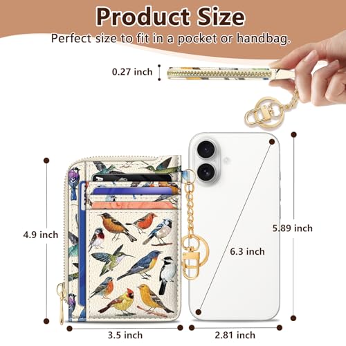 Image of GIANCOMICS Slim Wallet Credit Card Holder Women, Bird Rfid Blocking Small Card Case, Keychain Thin Pocket Curved Zipper Wallet, Travel Card Holder PU Leather ID Window, Ladies Female Gifts