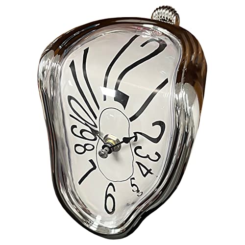 Ohmaker Melting Clock Dali Melted Clock Gift Decor Art Inspired Wall Clock Twisted Shelf Hanging Surrealist For Decorative Shop Office Home Desk Arabic Silver #TOP3
