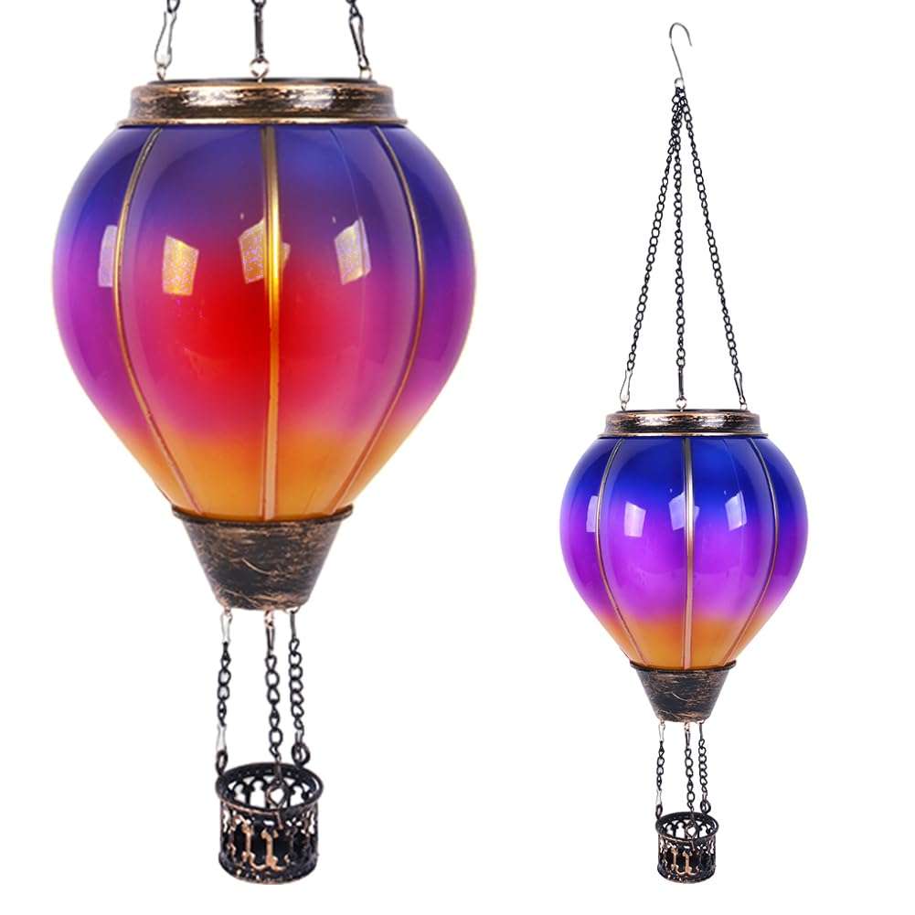 Generic Metal Hot Air Balloon Lantern with Auto On Off Solar Flame Light for Outdoor Garden Patio Lamp