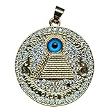 WORLD WIDE GEMS Colgante de ojo que todo lo ve | con circonita cúbica, fabricado en acero inoxidable | chapado en oro, 35 mm | dije de joyería de protección | WW_CHP_0109_W