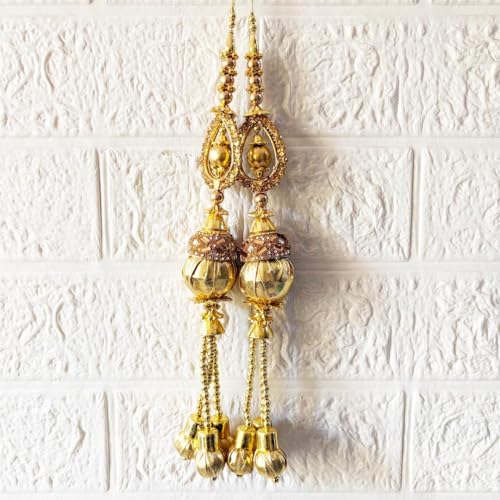 Image of Adikala Craft Store Handmade Ethnic Latkan Tassel Set of 2 for Saree Pallu, Blouse, Suits, Dupatta, Lehenga Decor | Ethnic Saree Pallu, Blouse, Suit, Dupatta & Lehenga Decoration (Golden Ball)