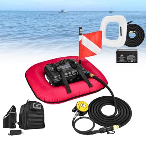 Ventilador de buceo portátil, sistemas de buceo sin tanque con batería recargable, sistemas de buceo con narguile, tanque pulmonar Snuba, explora profundidades de 9 m, para buceo Red-2Battery