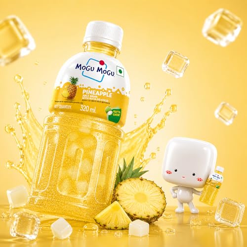 Image of Mogu Mogu Pineapple Juice Drink with Nata de Coco Jelly 320ml | Refreshing Tropical Thai-Made Sip & Chew Beverage.