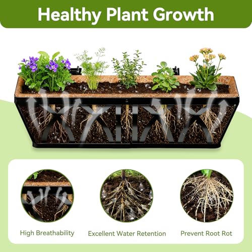 Halatool 24 Inch Railing Planter Box, 2 Pack Window Boxes Planters, Balcony Flower Boxes with Coco Liner & Adjustable Brackets, Hanging Planter Box for Outdoor Fence, Deck, Porch & Garden by Halatool - Image 4
