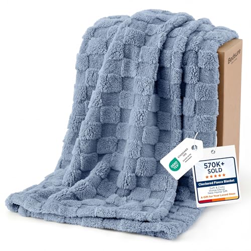 Bedsure GentleSoft Ashley Blue Throw Blanket for Couch - Checkered Fleece Blankets Gifts for Kids Girls, Cute Soft Cozy Throw for Bedroom Home Decor Gifts, 50x60 Inches