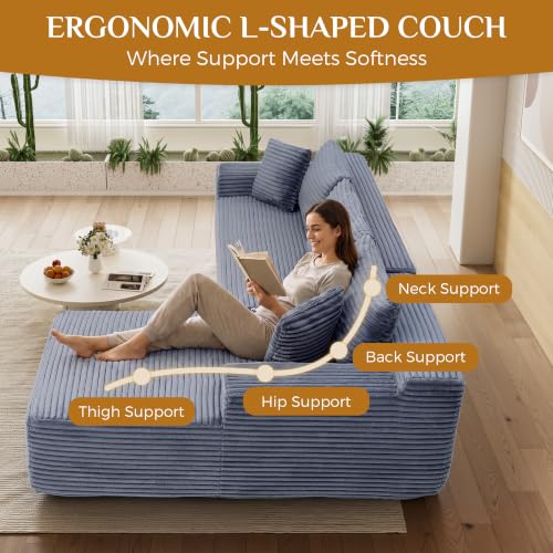 Image of 96 inch Boneless Cloud Sectional Couches for Living Room, Comfy Fluffy L Shaped Memory Foam Deep Seat Boneless Couch, Modular Sectional Sofa with Right Facing Chaise, Grey