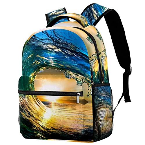 Mochilas ligeras con diseño de atardecer de olas del océano para viajes y camping