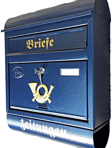 Preisvergleich Produktbild Naturholz-Schreinermeister Großer Briefkasten / Postkasten Blau mit Zeitungsrolle Zeitungsfach Runddach