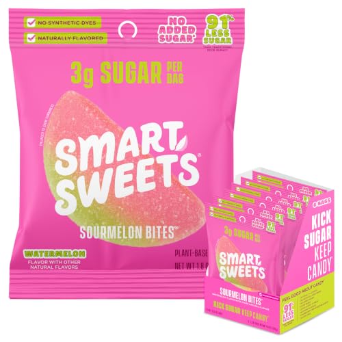SmartSweets Sourmelon bites, Low Sugar Gummy Candy (3g), Low Calorie (130), Gluten-Free -1.8oz (Pack of 6) Packaging may vary